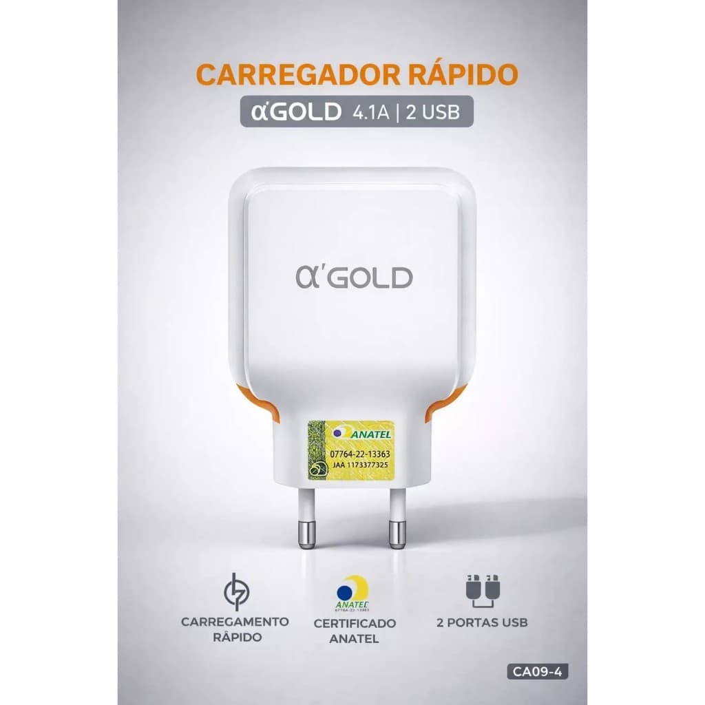 Carregador Rápido 2 Portas USB  4.1A Homologado Anatel