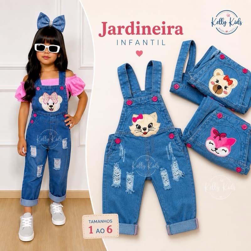 Jardineira Macacão Calça Infantil Feminino