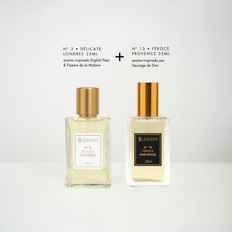 Perfume Kit Dueto Essencial Best-Sellers Nº 2 + Nº 13 | 25ml | Feminino + Masculino | Fragrâncias Inspiradas