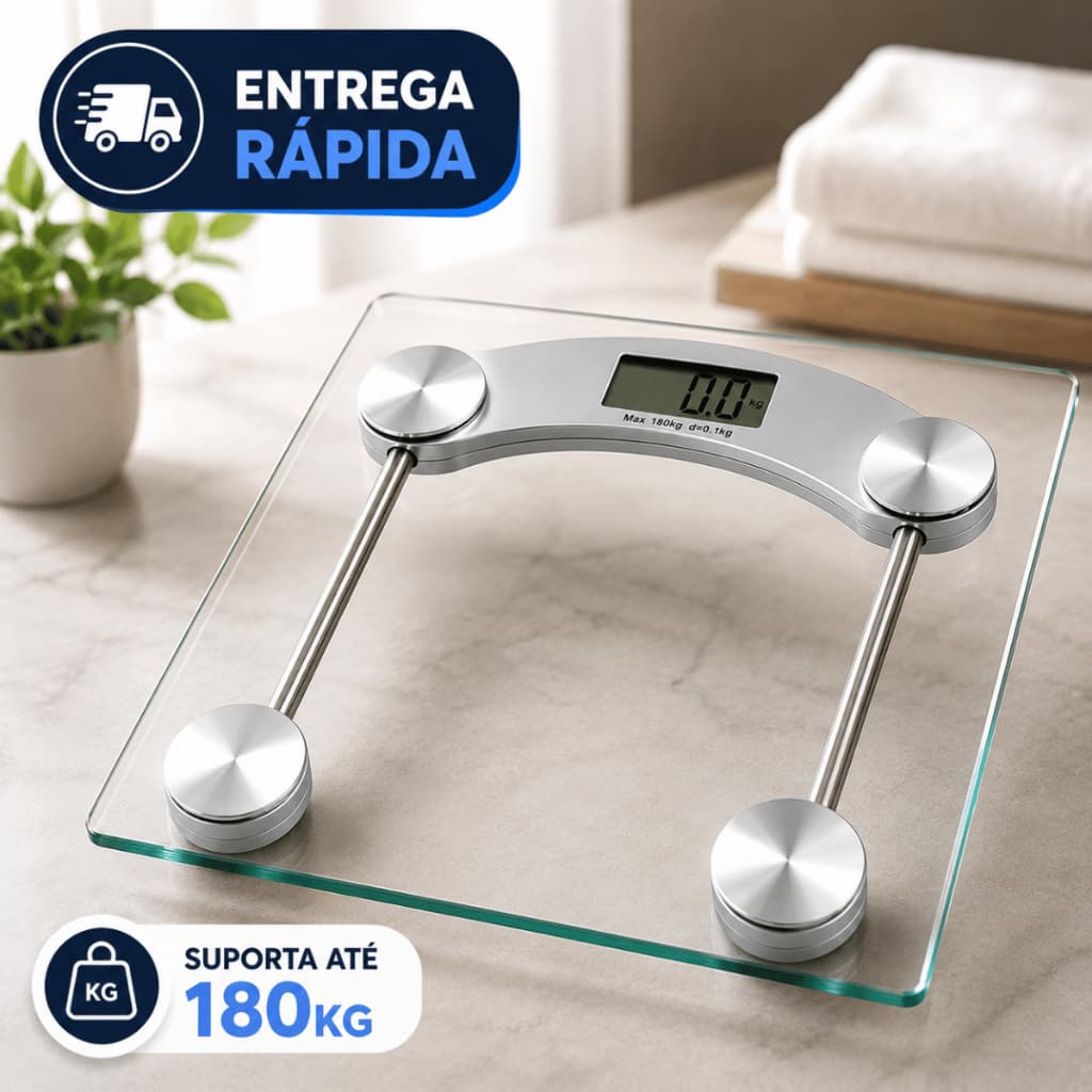 Balança Corporal Digital Até 180kg Com Vidro Temperado Premium