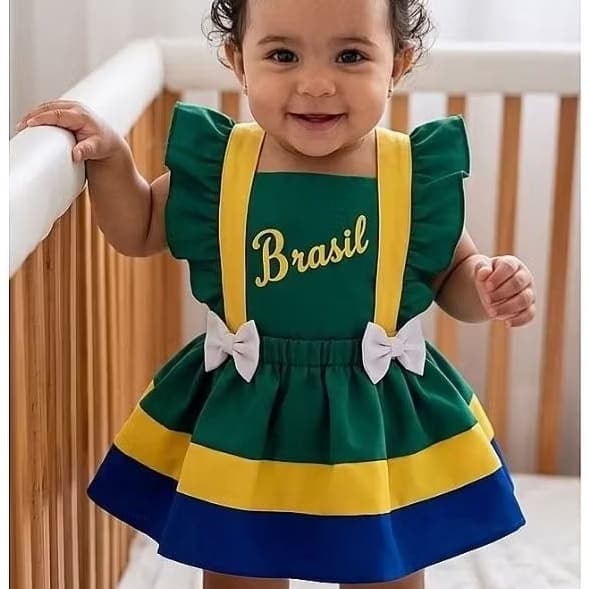 Romper copa do mundo jardineira infantil menina Brasil