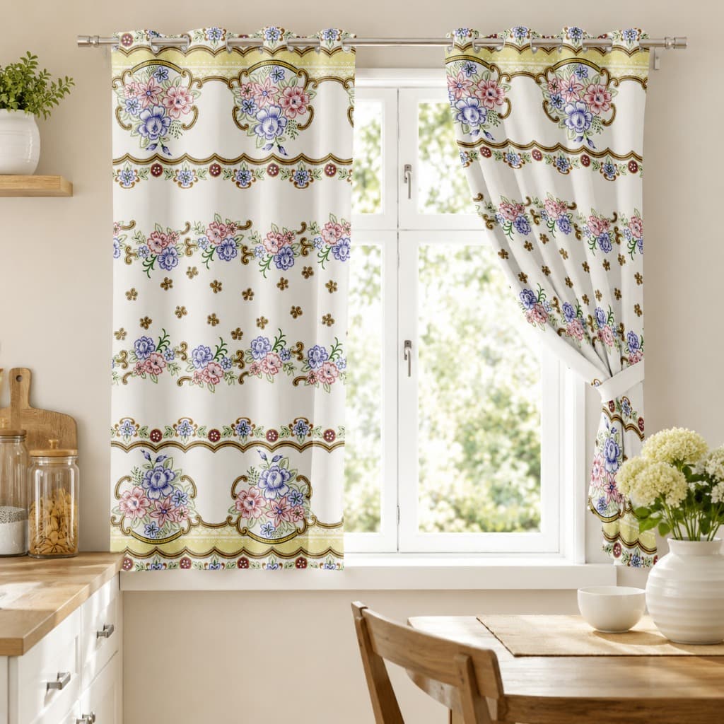 Cortina Cozinha Oxford Estampada 2,00x1,35m  Premium em Poliéster Elegância, Alta Qualidade e Ótimo Caimento