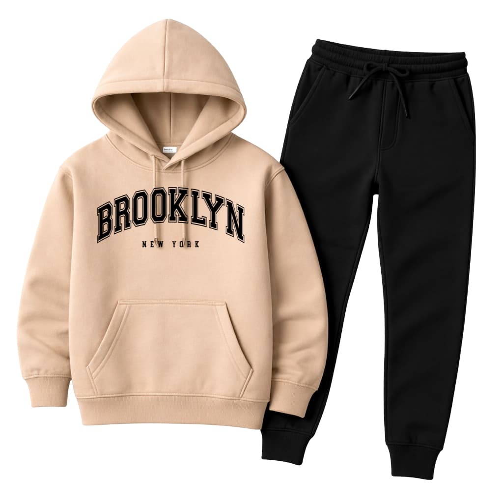 Conjunto Infantil Moleton Canguru Calça Confortável Estampa Brooklyn Casaco Flanelado