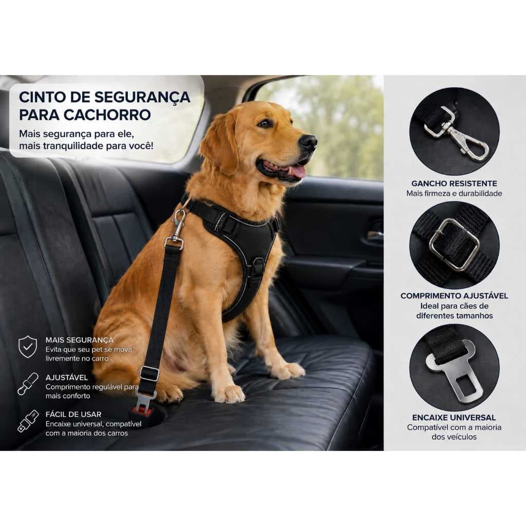 Cinto de segurança PET, ideal para transportar seu animal com segurança
