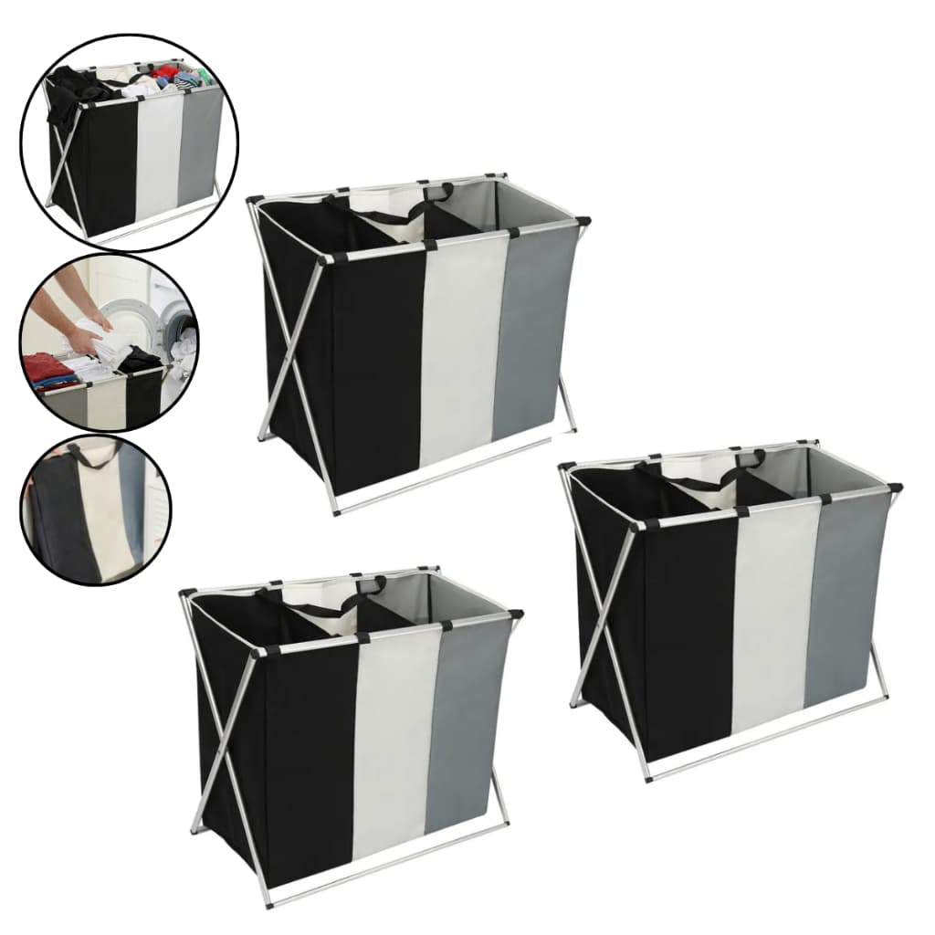 Kit 3 Cesto De Roupa 3 Compartimentos Organizador Lavanderia Dobrável Grande