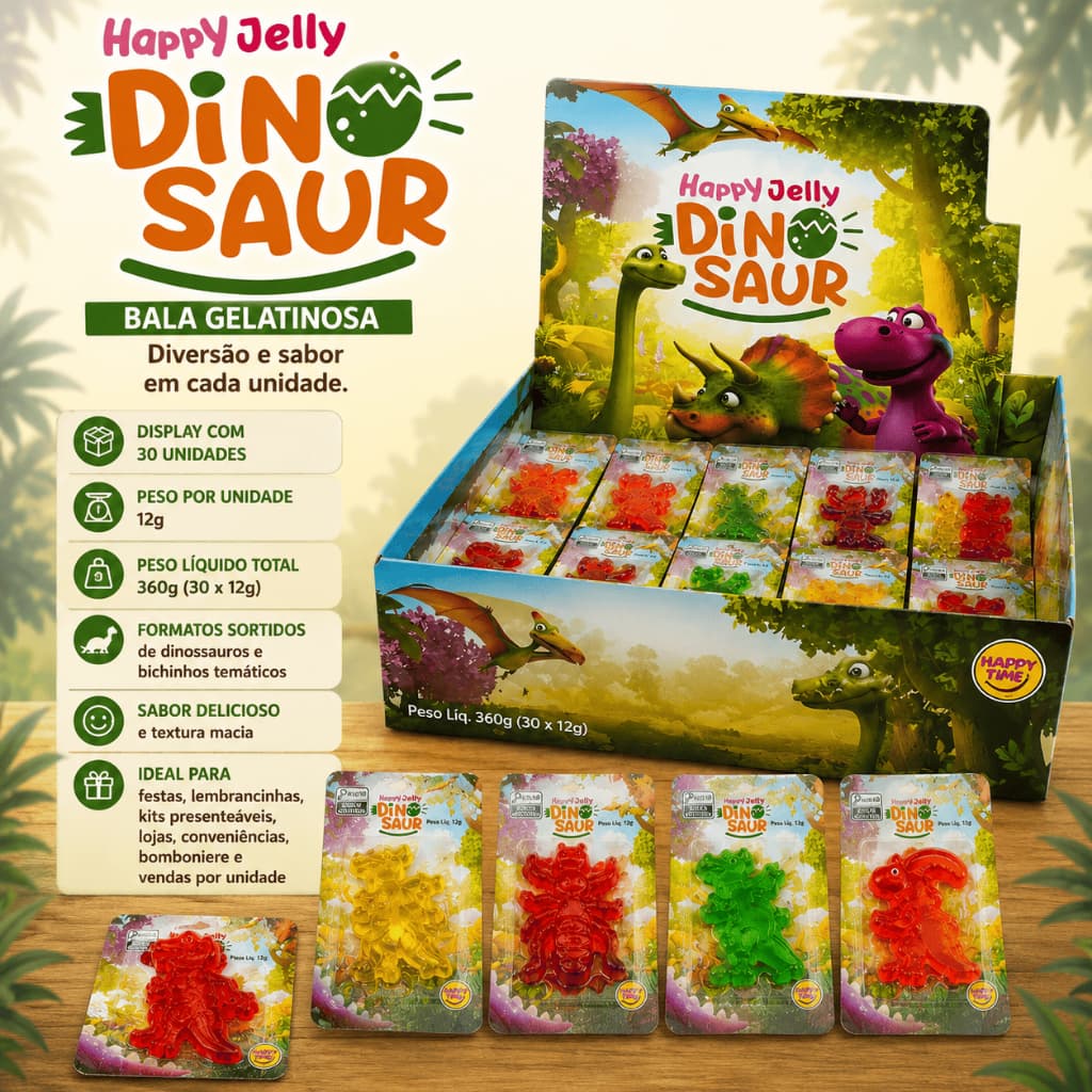 Bala Gelatinosa Dino Saur - Display 30 Unidades Sortidas