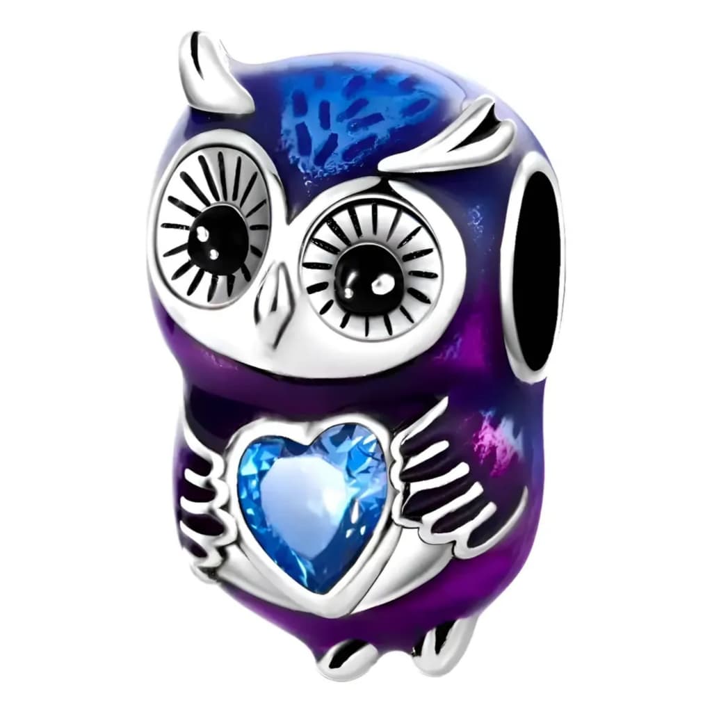 Berloque Pingente Prata Para Pulseira Bracelete Coruja Azul Roxa Sabedoria Proteção Harry Potter