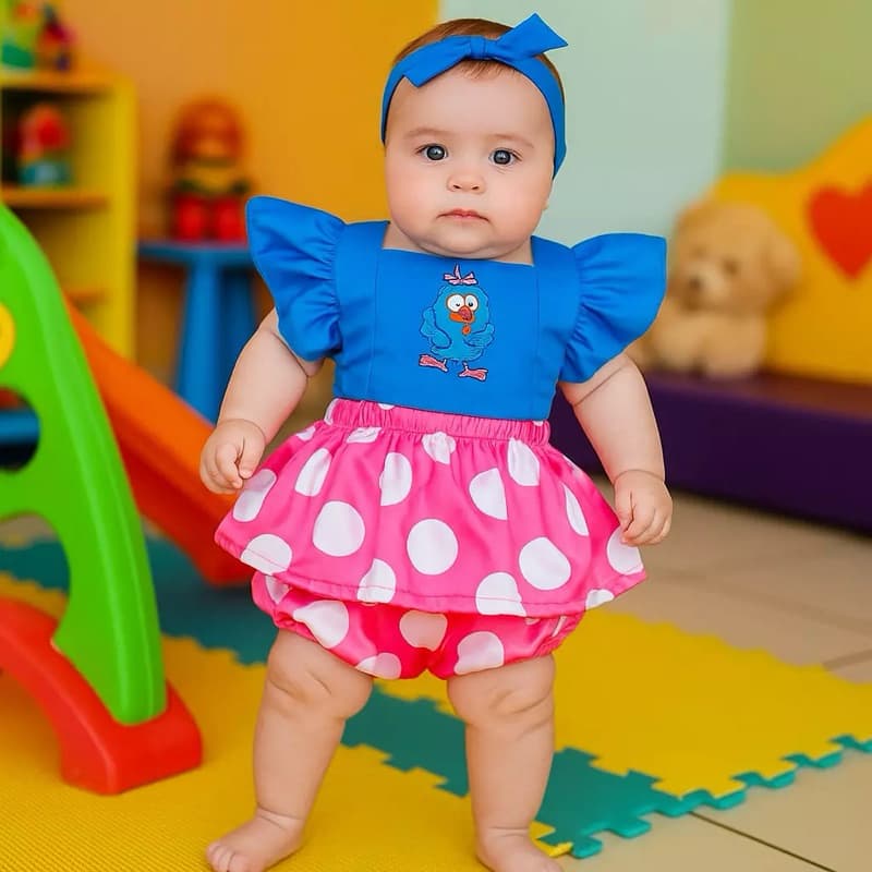 Vestido Body Jardineira Romper de Bebe Feminino Fantasia book Festa  - Temático - Mêsversário - Aniversário 3-6 MESES
