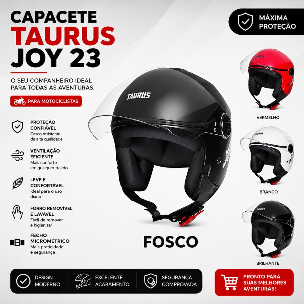 Capacete moto aberto Taurus Joy23 Inmetro preto branco e vermelho unisex + chaveiro motociclista varias cores