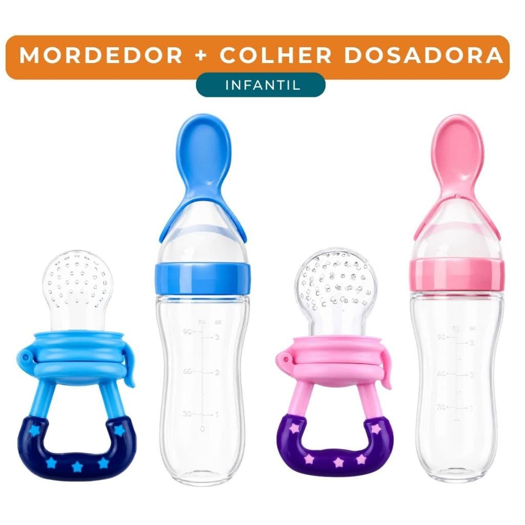 Kit Introdução Alimentar Infantil Chupeta Mordedor Porta Fruta Mamadeira Colher Dosadora