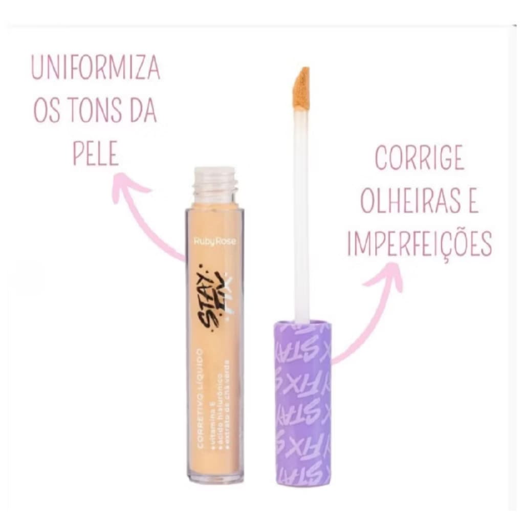 Corretivo Facial Líquido Alta Cobertura Longa Duração Stay Fix by Ruby Rose 3,9ml