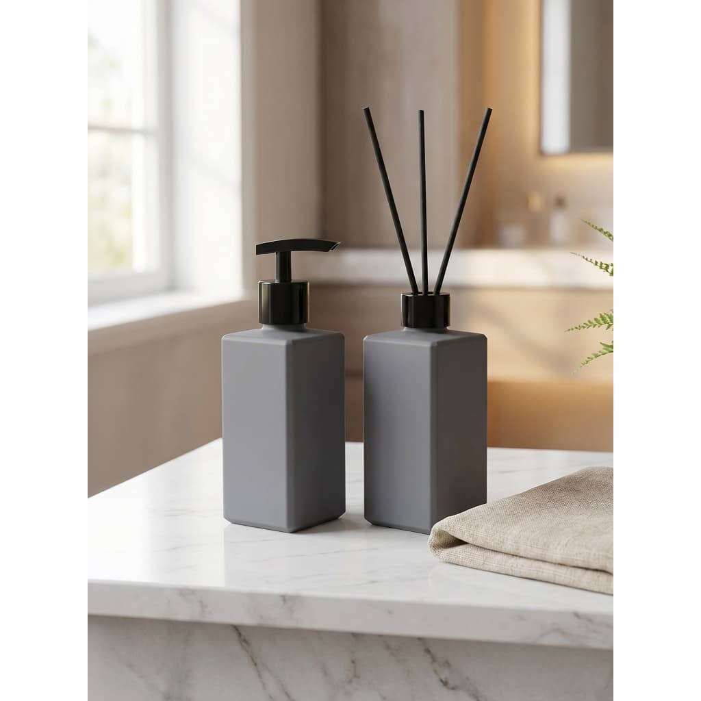 Kit Lavabo Difusor de Aroma e Ambiente Aromatizador Sabonete Liquido com Varetas de Algodão e Frasco de Vidro