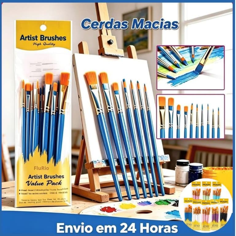 Kit 20 Pincéis ou kit com 10 pincel Artísticos Para Pintura Cerdas Macias Aquarela Guache Óleo Artesanato