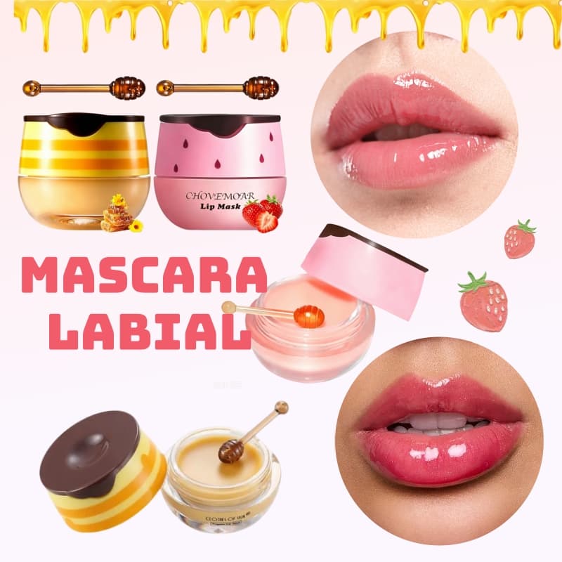 Lip Balm Máscara Labial Hidratante – Morango e Mel com Hidratação Noturna para Lábios Macios