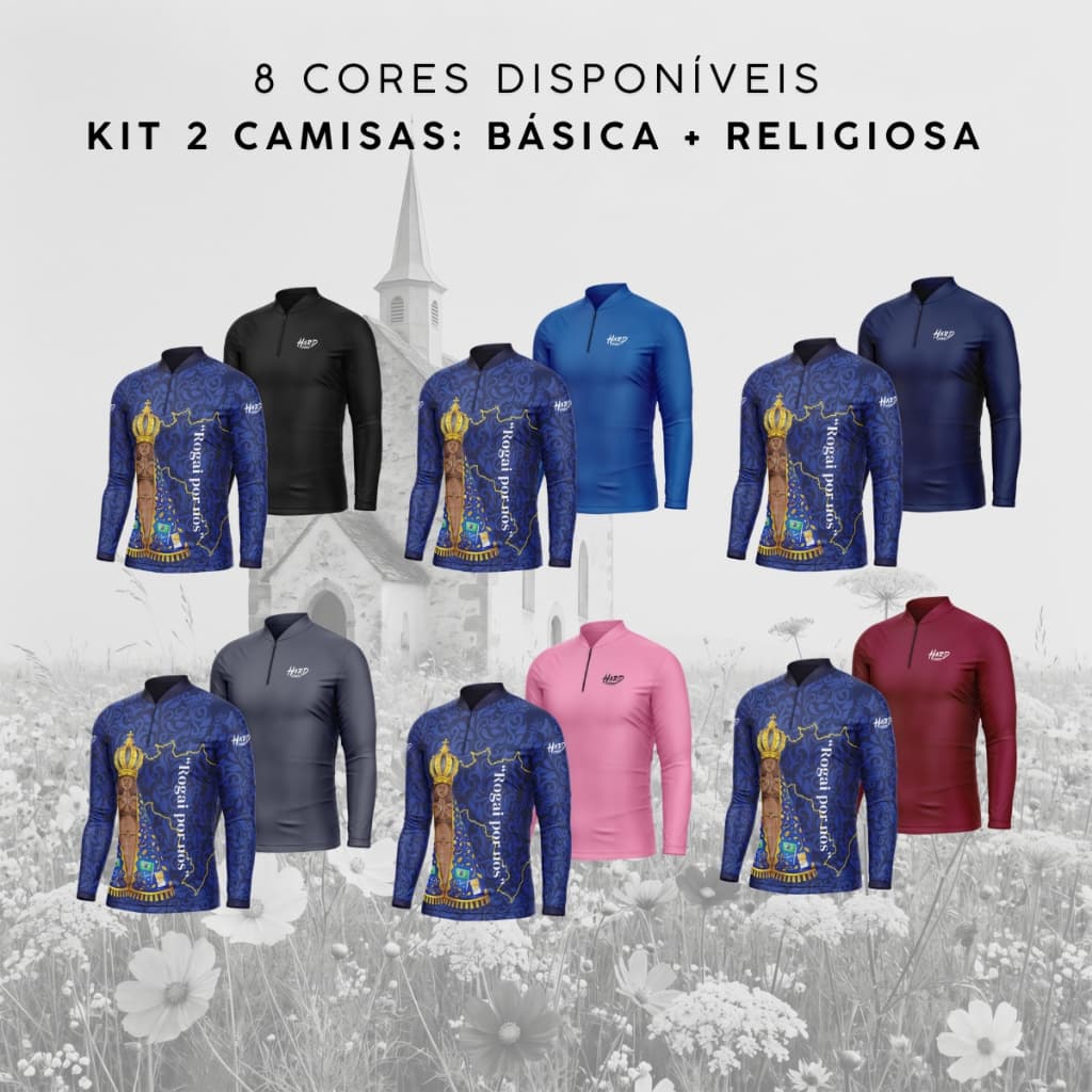 Kit 2 Camisa Básica + Nossa Senhora Proteção Com Uv50+ P/ Romaria