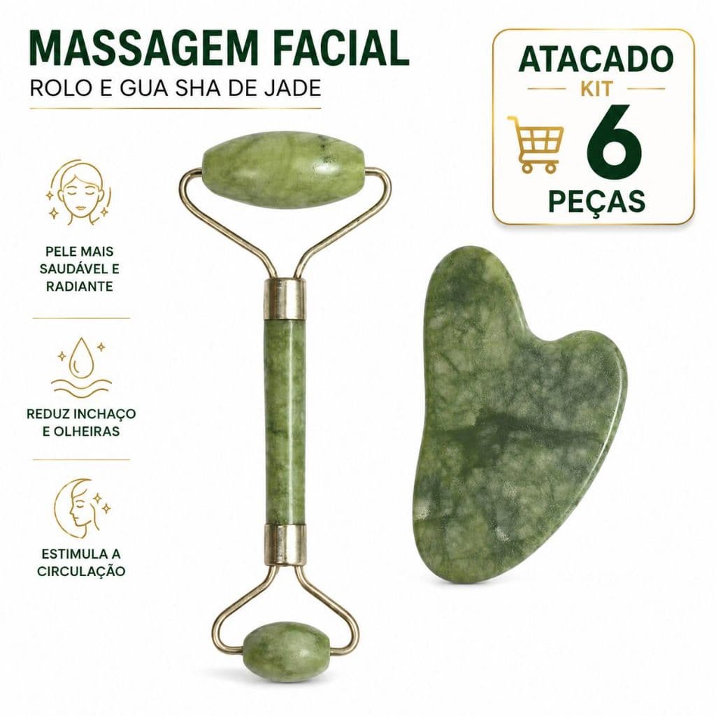 KIT ATACADO Pedra Gua Sha + Rolo de Jade Facial|Massagem Facial Anti Inchaço|Drenagem e Relaxamento