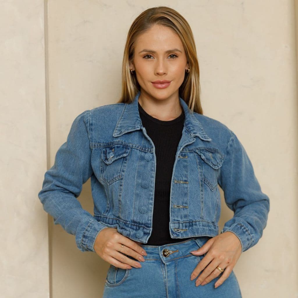 Jaqueta Cropped Jeans Feminina Marmorizada Premium Jaqueta Jeans Feminina Cropped Oversized Moda Blogueira Tendência