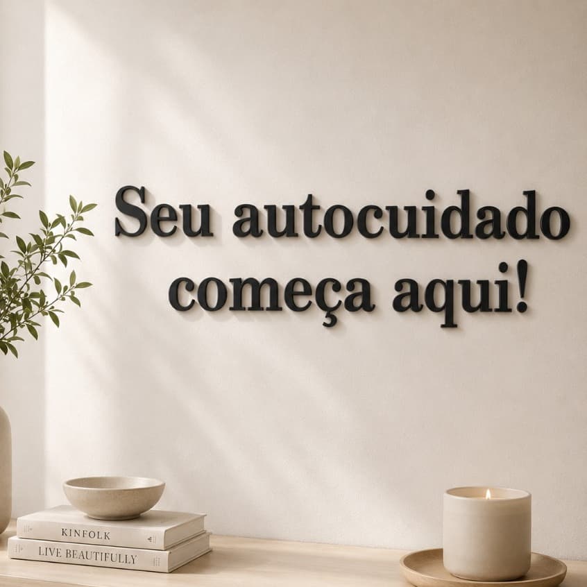 Frase Decorativa Seu autocuidado começa aqui! em Acrílico Salão Studio Motivacional Decoração