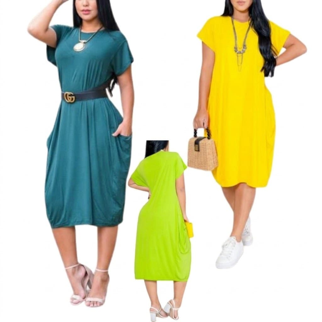 Vestido Midi moda feminina com bolso confortável leve elegante soltinho evangélico básico fresquinho plus size dia a dia