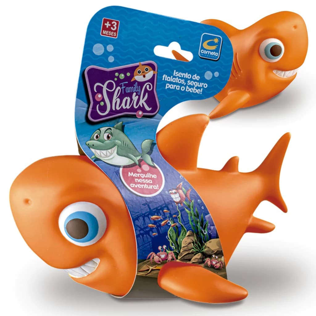Brinquedo Tubarão Bebê Laranja Vinil Macio para Banho 21cm