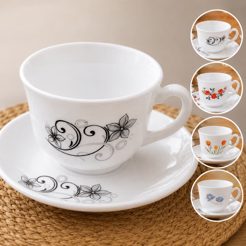 Conjunto 6 Xícaras e 6 Pires Decorados Florais Mesa Posta Bonita Elegante Chá Café Bebida Quente