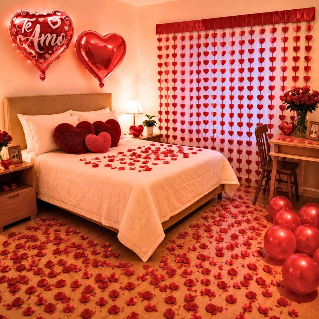 Kit Romântico Completo Dia dos Namorados ❤️ 500 Pétalas + 2 Cortinas de Corações + 2 Balões