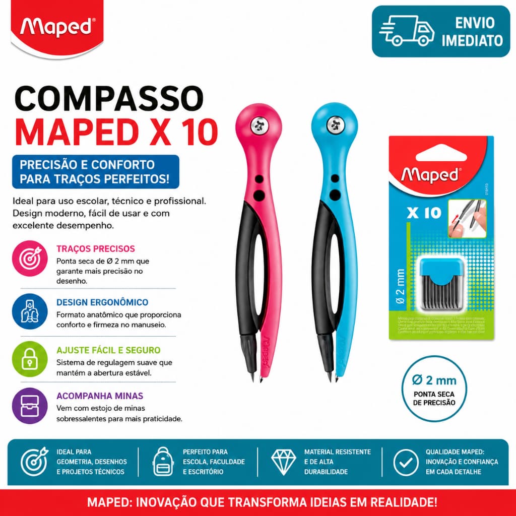 Compasso Maped Essentials Escolar Com Grafite Mina Refil Masculino Feminino Desenho Geometria Unidade Kit