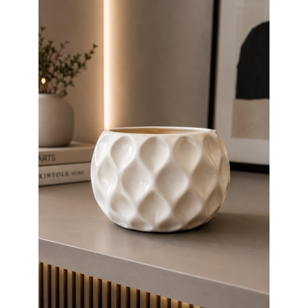 Cachepot Vaso em Cerâmica Para Orquídea  e Outras Plantas Luxo Gota Sala Escritório Off White e Branco Somente Vaso