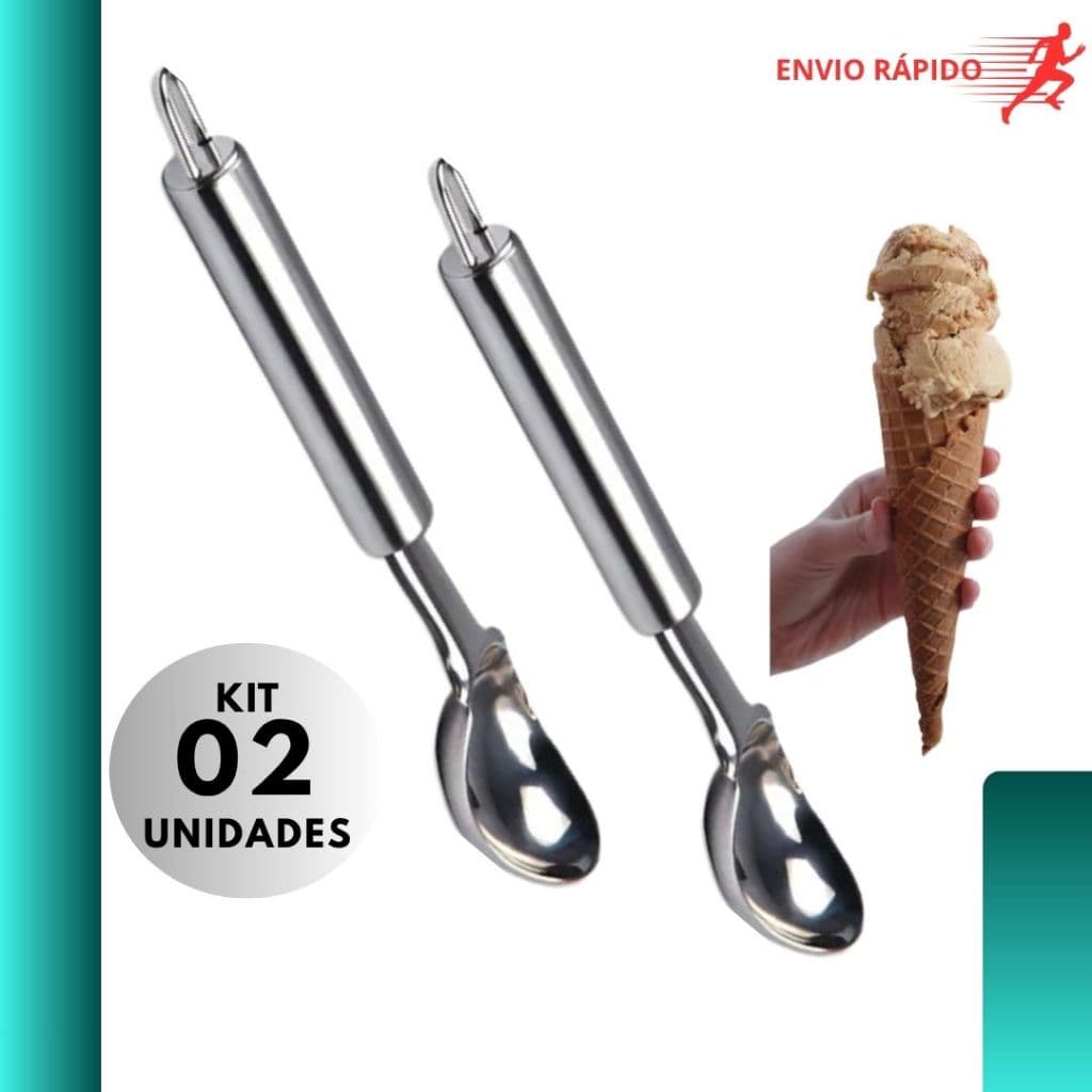 Kit 2 Colher Pegador de Sorvete E Açaí Reforçado Inox