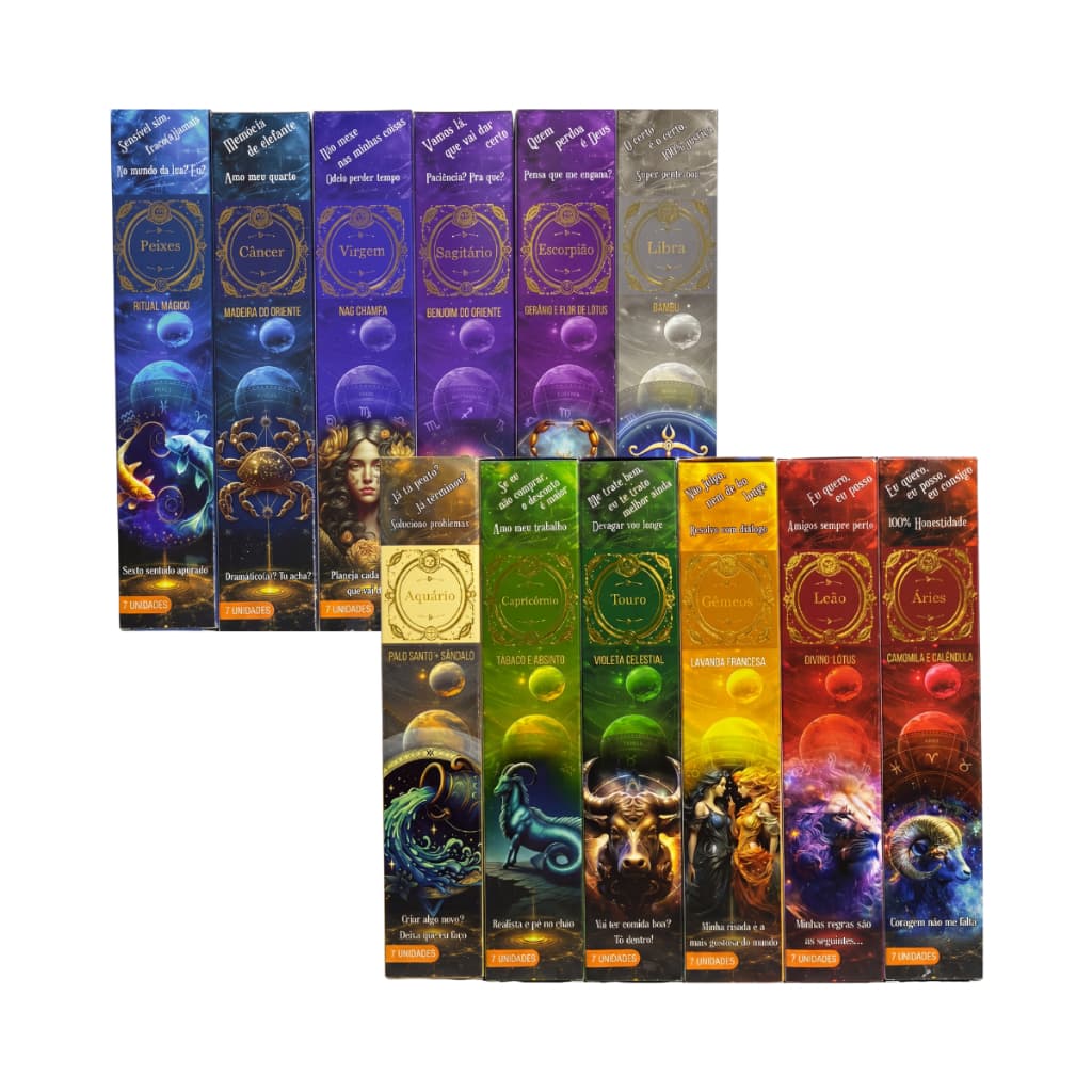 Kit 12 Incensos Signos Zodíaco Indiano Massala Astrologia Energia dos Astros