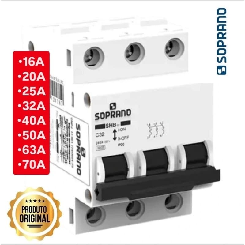 DISJUNTOR TRIPOLAR (16A á 70A) SOPRANO SHB3 GIII Curva C