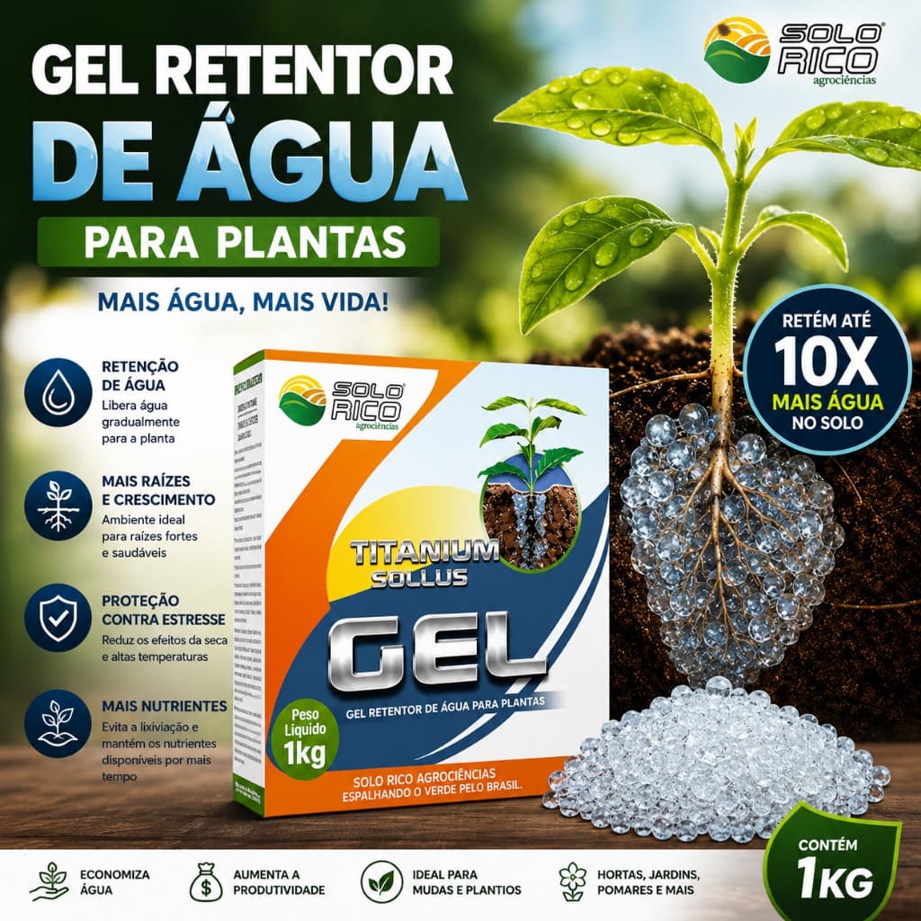 Gel Retentor de Água Para Plantas Titanium Sollus 1kg Solo Rico