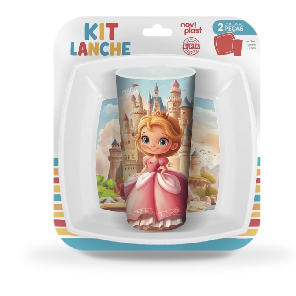 Kit Lanche Infantil Princesa 2 Peças Copo Prato