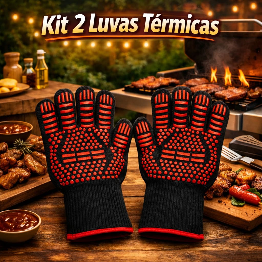 Luva Térmica de Cozinha para Forno Resistente ao Fogo, Anti Calor e Anti Chamas, Ambidestra, Forro em Algodão Macio com