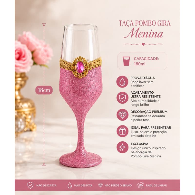 TAÇA POMBOGIRA MENINA | TAÇA DECORADA | TAÇA ROSA | GLITER ROSA | TAÇA UMBANDA CANDOMBLÉ | TAÇA POMBOGIRA
