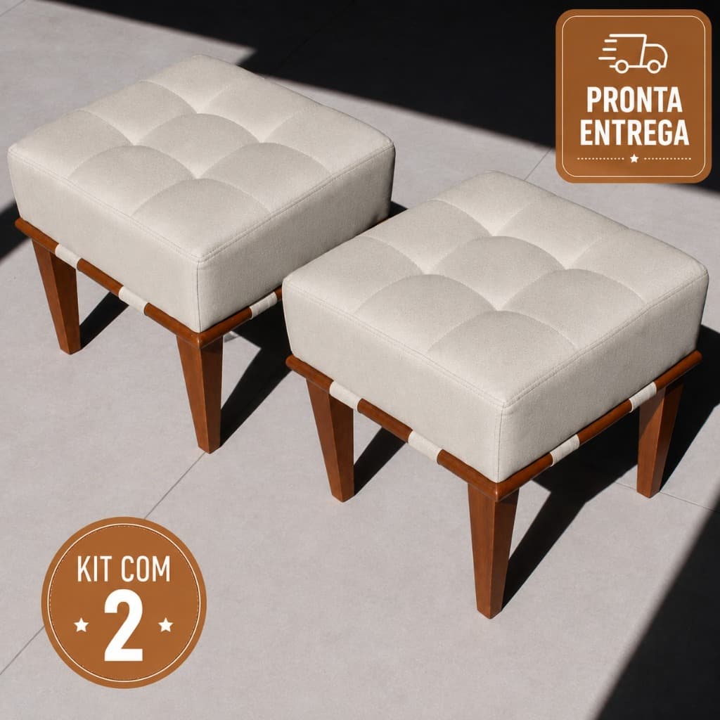 Kit 2 Puffs Quadrados para Sala de Linho