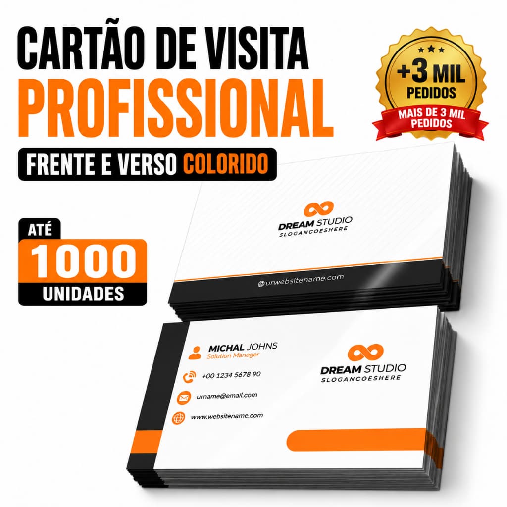 Cartão de Visita até 1000 Unidades Frente e Verso Colorido Verniz Papel Couchê 250g Criamos a Arte