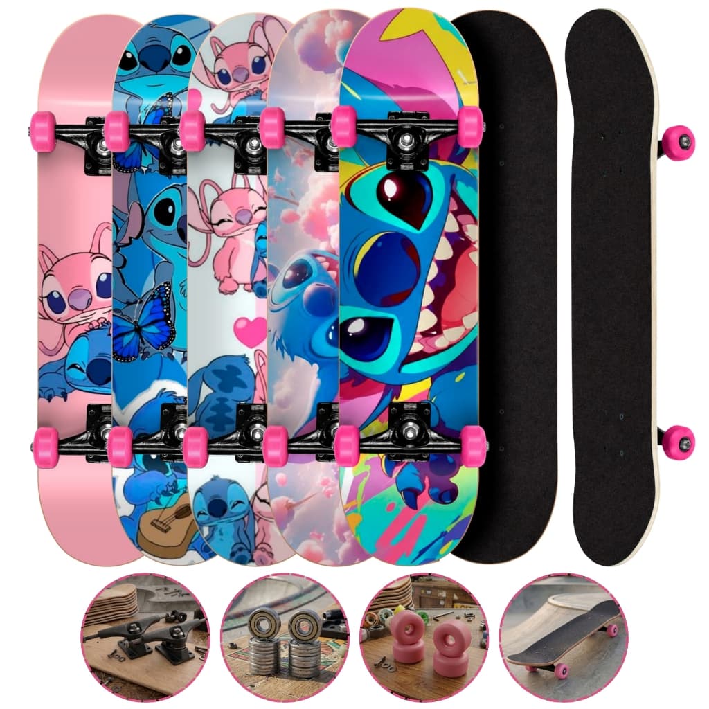 Skate Montado Infantil Stitch Até 70kg Completo Pronto Para Andar