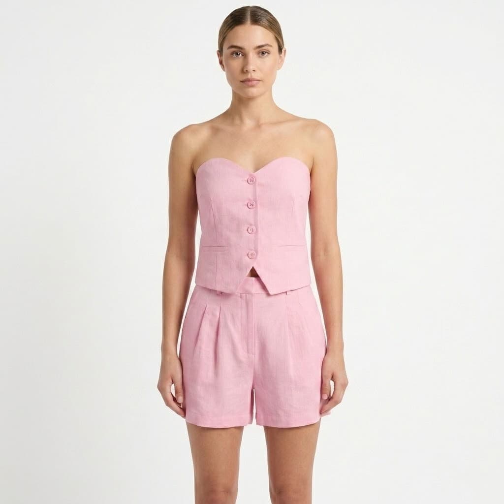 Conjunto Alfaiataria Feminino Tomara Que Caia Com Botões + Short Elegante Social Premium