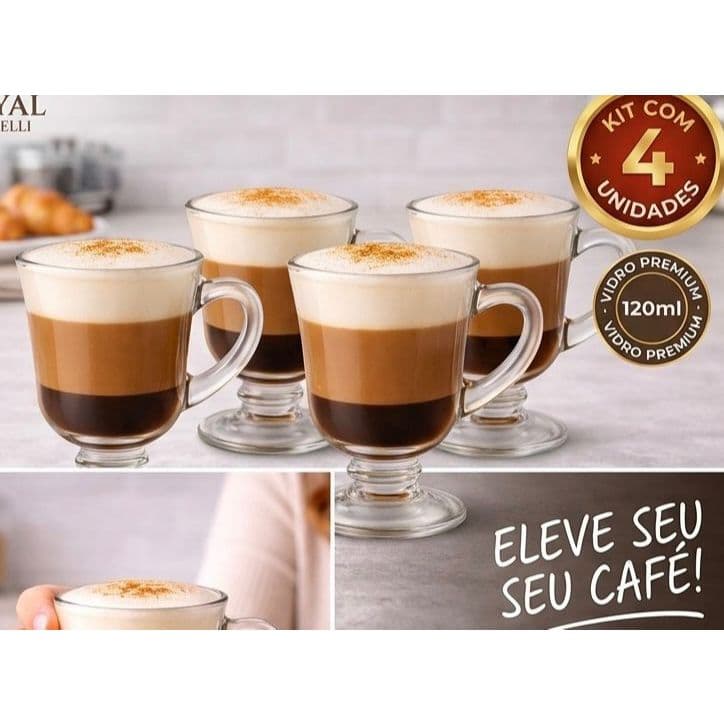 4 Canecas Capuccino Vidro 120ml, cojunto xicaras