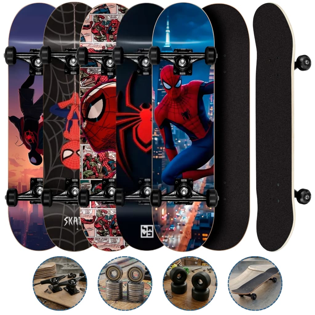 Skate Montado Homem Aranha Completo Semi Profissional Pronto Para Uso Até 70kg