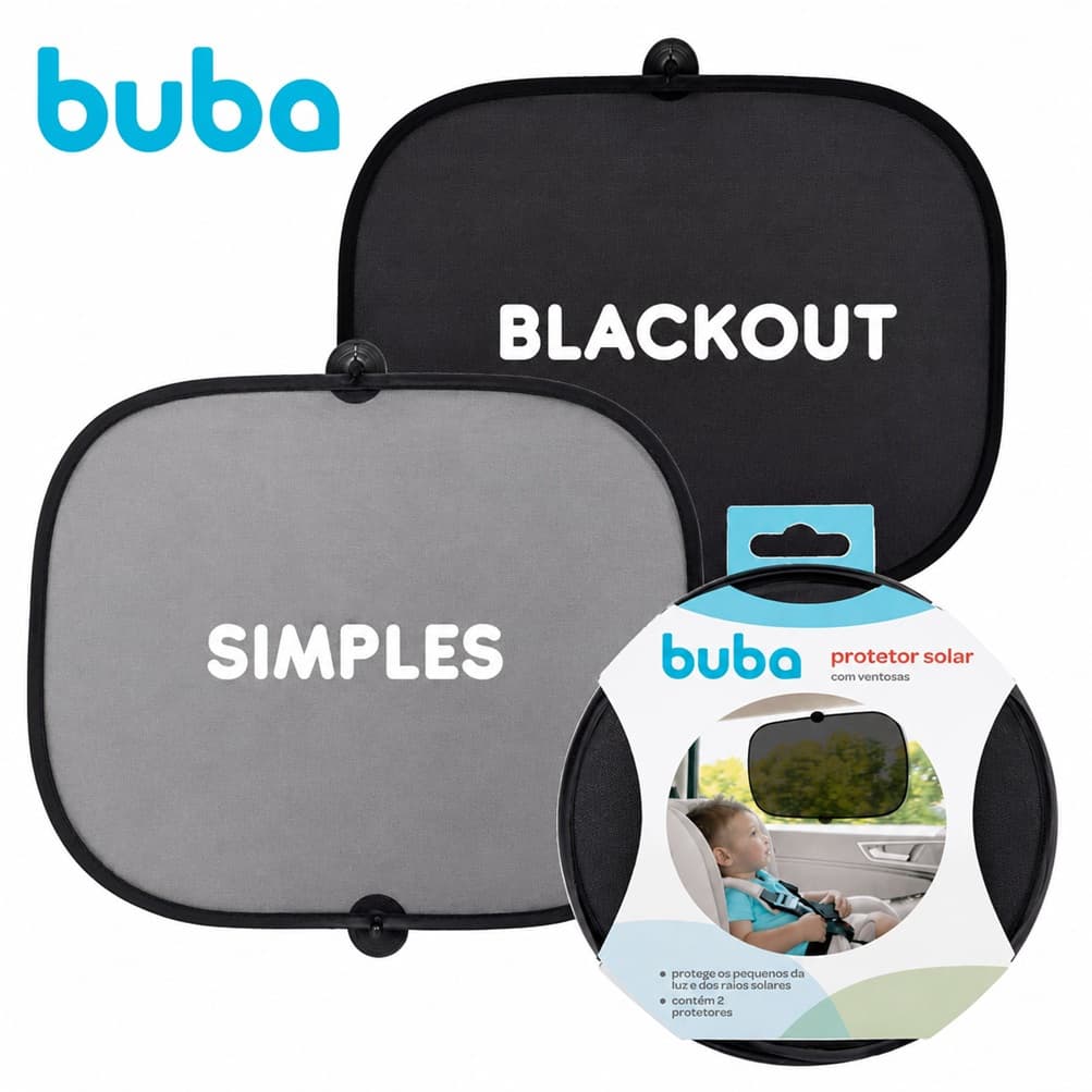Kit Com 2 Protetor Tela Solar Blackout Ou Simples Para Carro Com Ventosa Infantil Buba