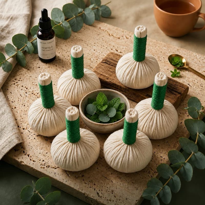 Kit 3 Pares Pindas Chinesas Hortelã e Eucalipto – Massagem Relaxante e Alívio de Estresse - Aura Bem-Estar