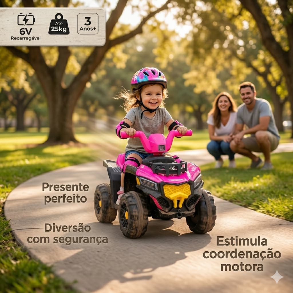 Quadriciclo Eletrico Infantil Rosa Veiculo Automotivo A Bateria Diversao Segura Alta Qualidade Infantil