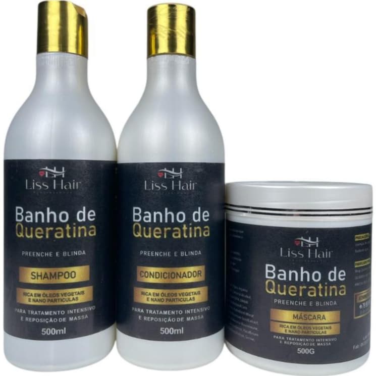 Kit Capilar Banho de Queratina Hidratação, Maciez e Brilho 3 Passos Liss Hair Profissional