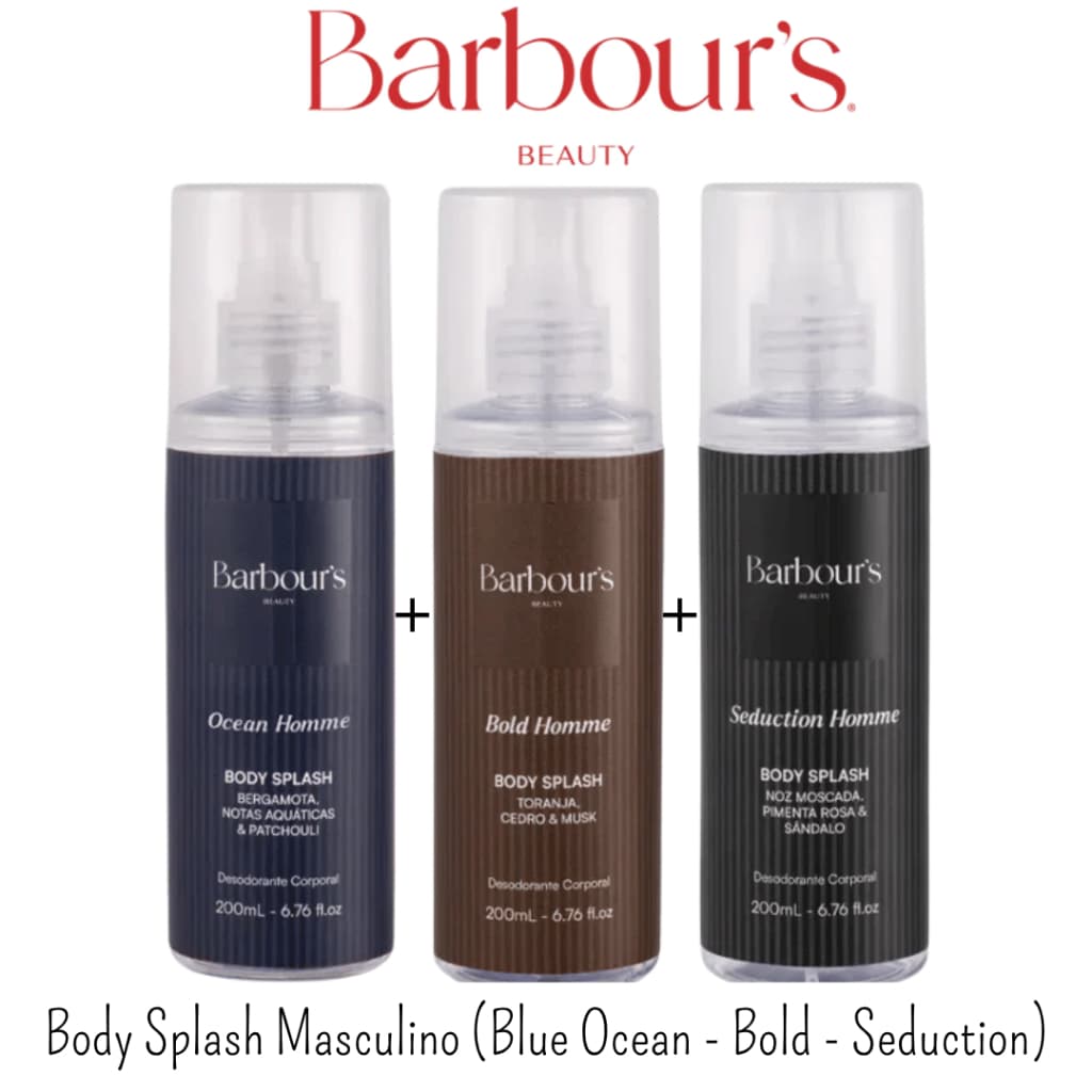 Kit 3 Body Splash Masculino Barbours (Blue Ocean - Bold - Seduction) - 200ml cada