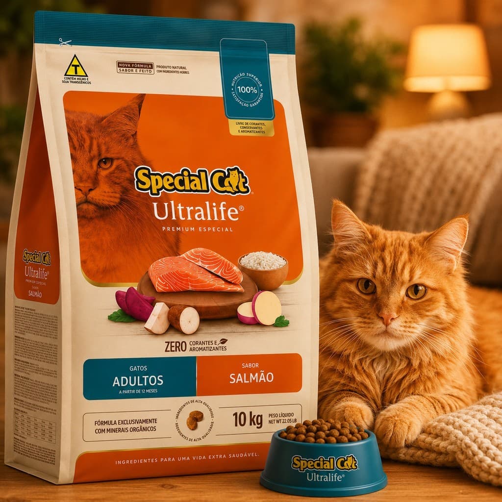 Ração Seca Gatos Adulto  10.1KG Special Cat Premium Ultralife Sabor Salmao Arroz