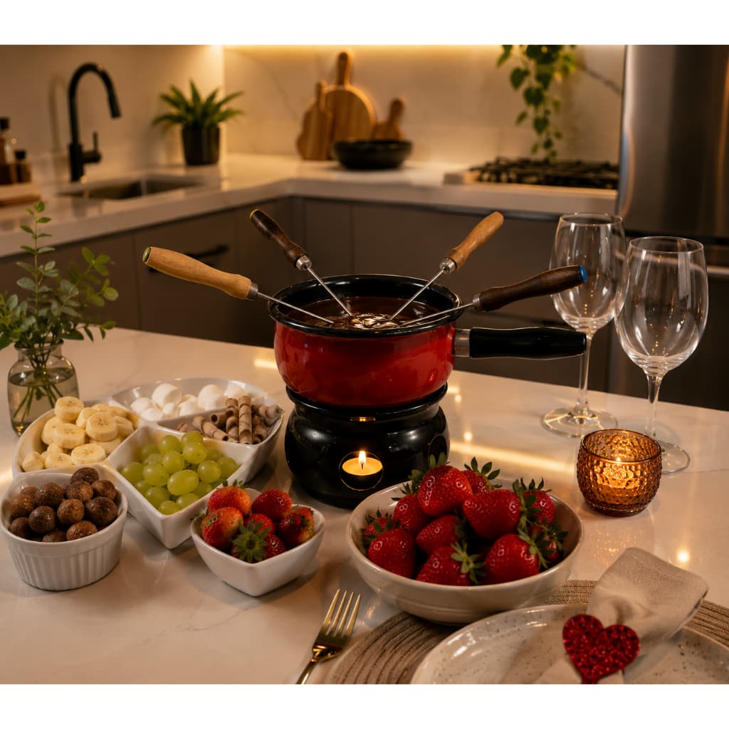 Conjunto Fondue Fundizeira Aparelho De Fondue Esmaltado Agata 0,500L Inverno Chocolate Queijo