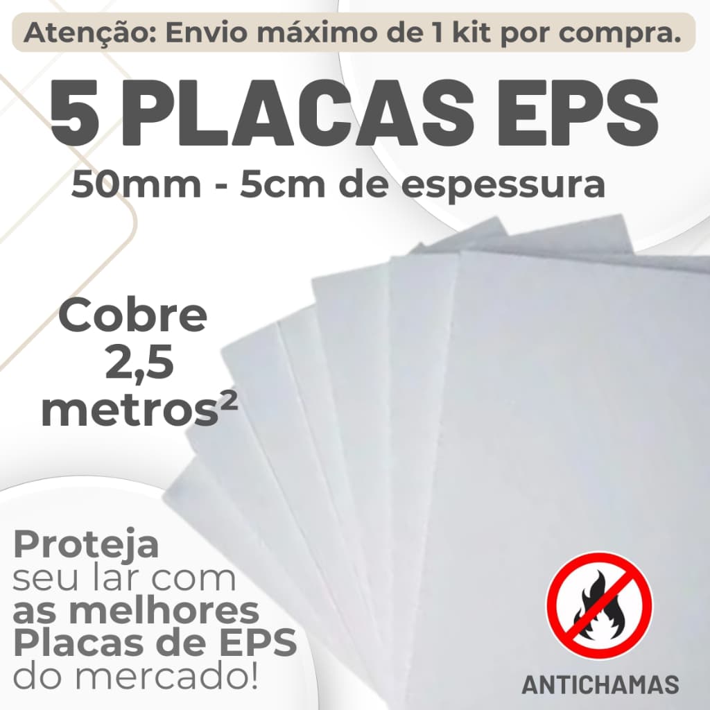 5 Placas de EPS Antichamas Espessura 50mm (5cm) Forro Térmico Acústico - Envio Imediato
