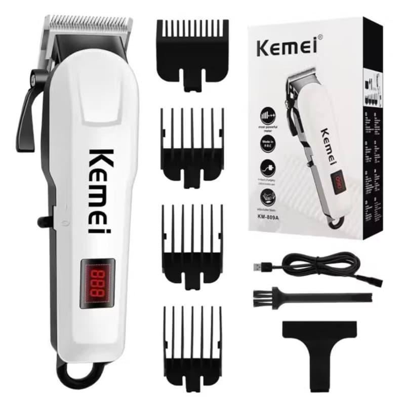 Kemei KM-809A - Cortador de Cabelo Branco Sem Fio com Alta Performance e Conforto Máquina de Cortar Cabelo Portátil 809A